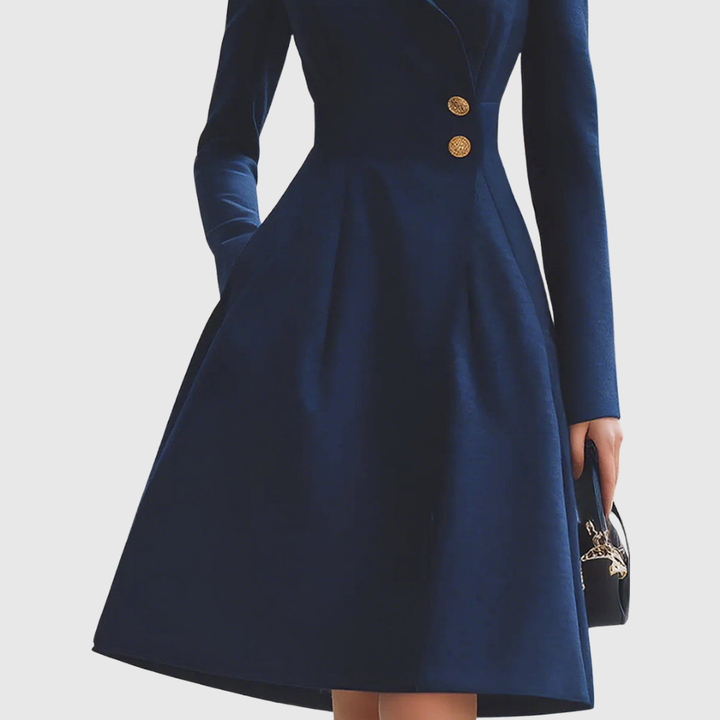 Eleanor | Women's Tailored Fit Navy Coat Dress with Collar and Buttons