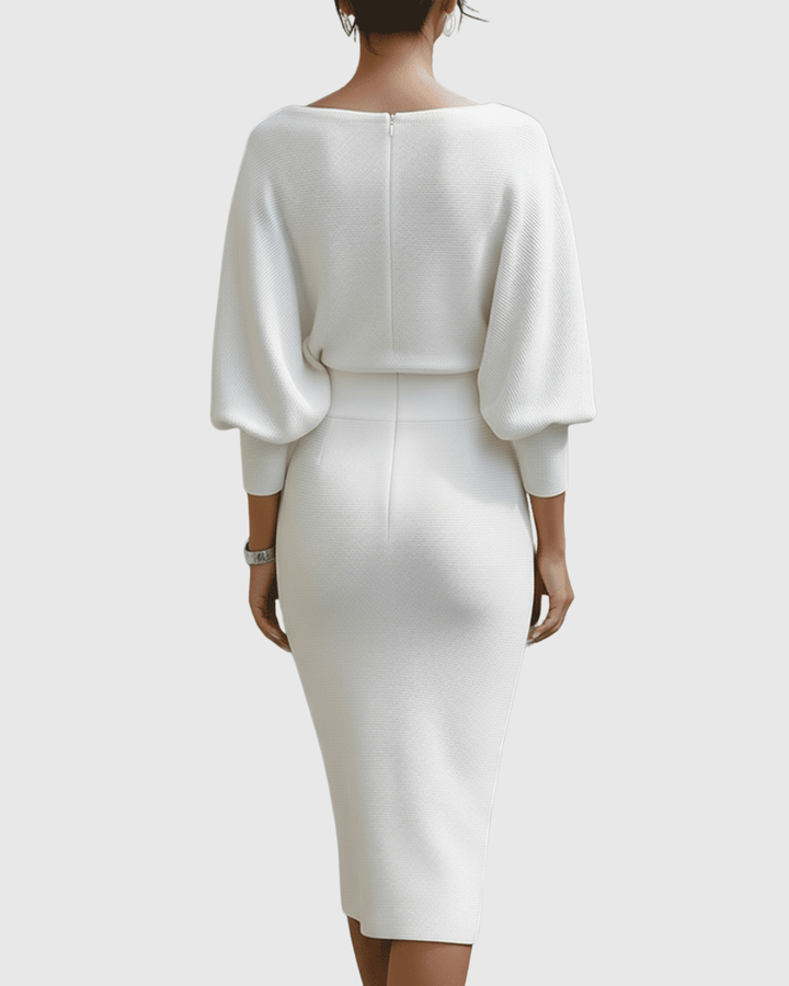 Ismeria | Women's Draped Batwing Midi Dress with Cowl Neckline