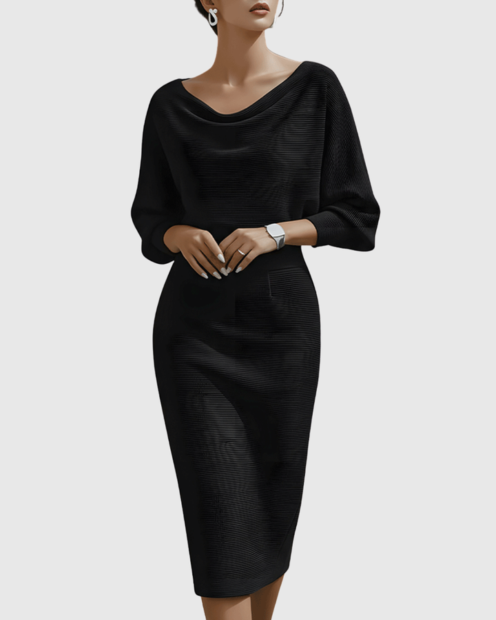 Ismeria | Women's Draped Batwing Midi Dress with Cowl Neckline