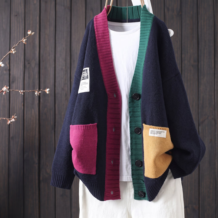 Camila | Women's Oversized Color-Block Button-Front Knit Cardigan