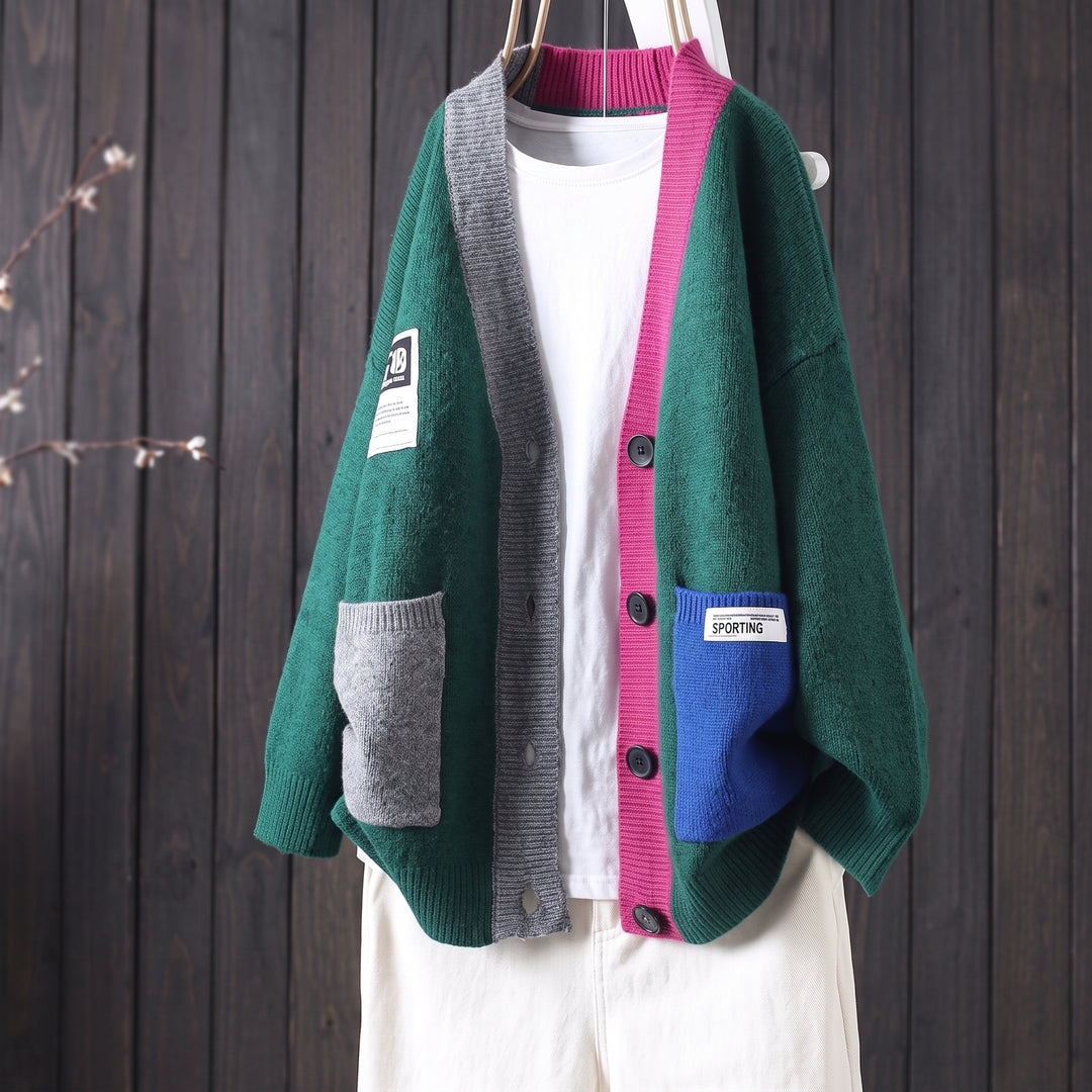 Camila | Women's Oversized Color-Block Button-Front Knit Cardigan