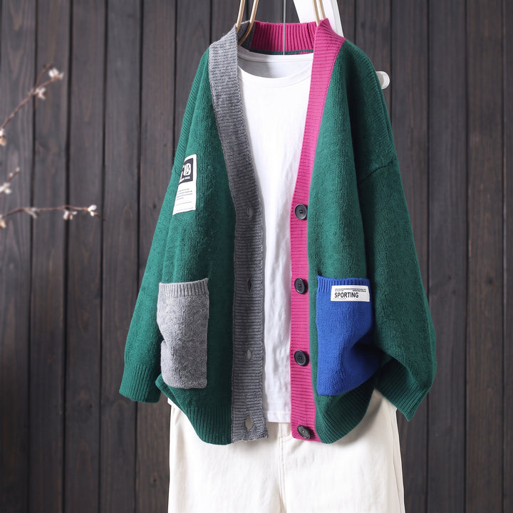 Camila | Women's Oversized Color-Block Button-Front Knit Cardigan