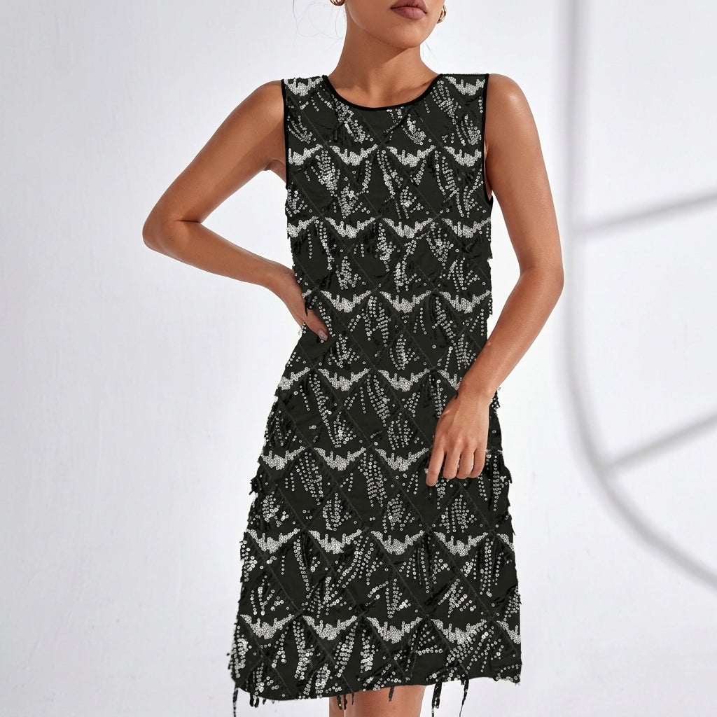 Scarlett | Women's Sleeveless Sequin Fringe Mini Shift Dress