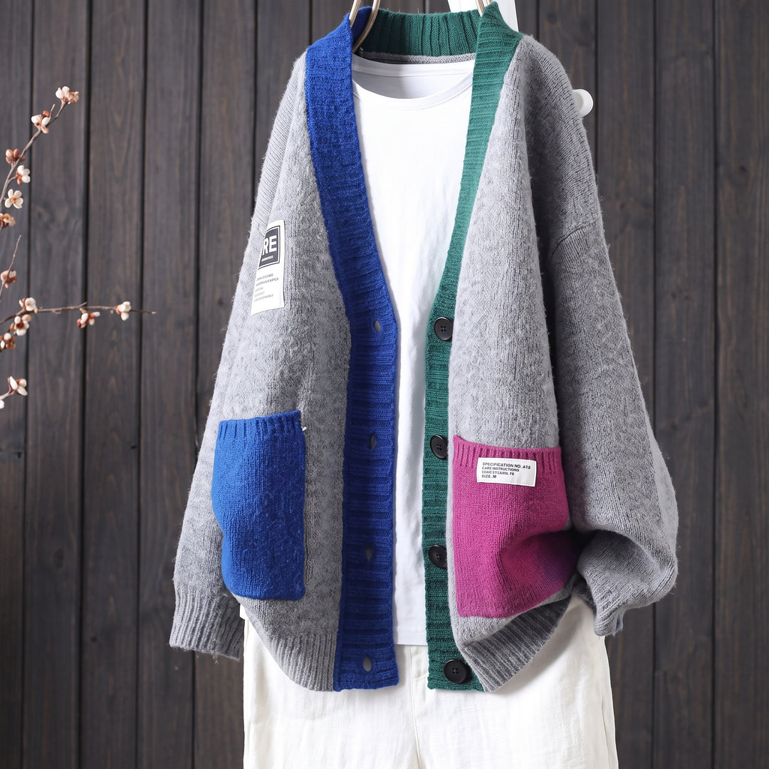 Camila | Women's Oversized Color-Block Button-Front Knit Cardigan