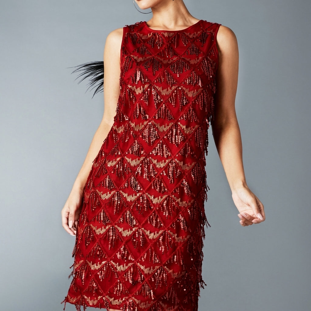 Scarlett | Women's Sleeveless Sequin Fringe Mini Shift Dress