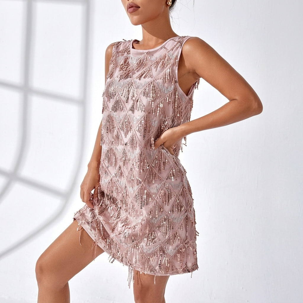 Scarlett | Women's Sleeveless Sequin Fringe Mini Shift Dress