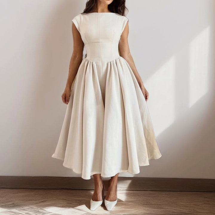 Sophia | Women's 1950s-Inspired Bateau Neck Full Skirt Satin Midi Dress
