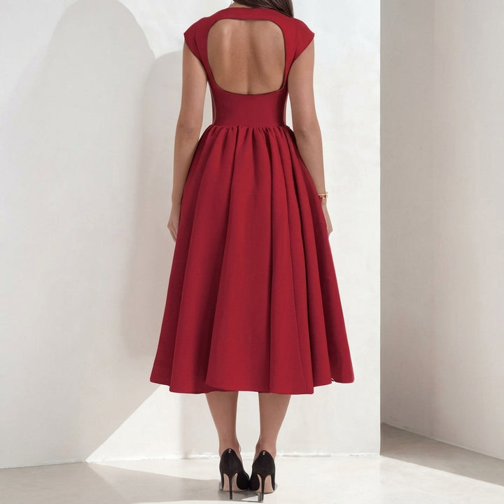 Sophia | Women's 1950s-Inspired Bateau Neck Full Skirt Satin Midi Dress