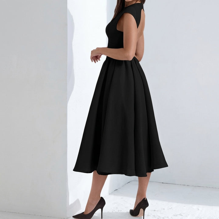 Sophia | Women's 1950s-Inspired Bateau Neck Full Skirt Satin Midi Dress