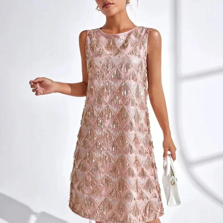 Scarlett | Women's Sleeveless Sequin Fringe Mini Shift Dress