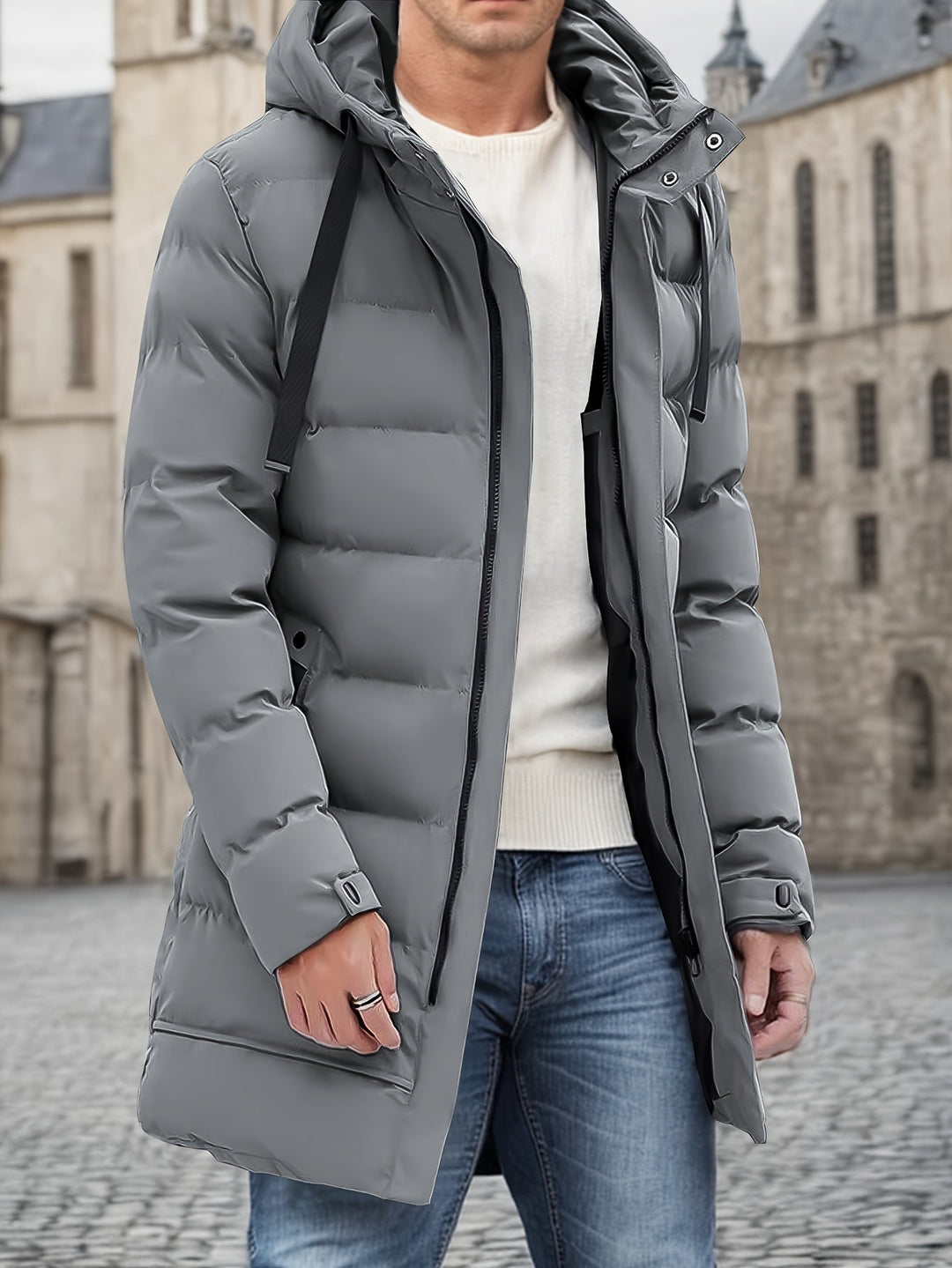 Men’s Hooded Long Puffer Winter Jacket