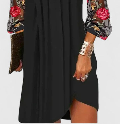 Donna | Women's V-Neck Mini Dress with Sheer Long Sleeves