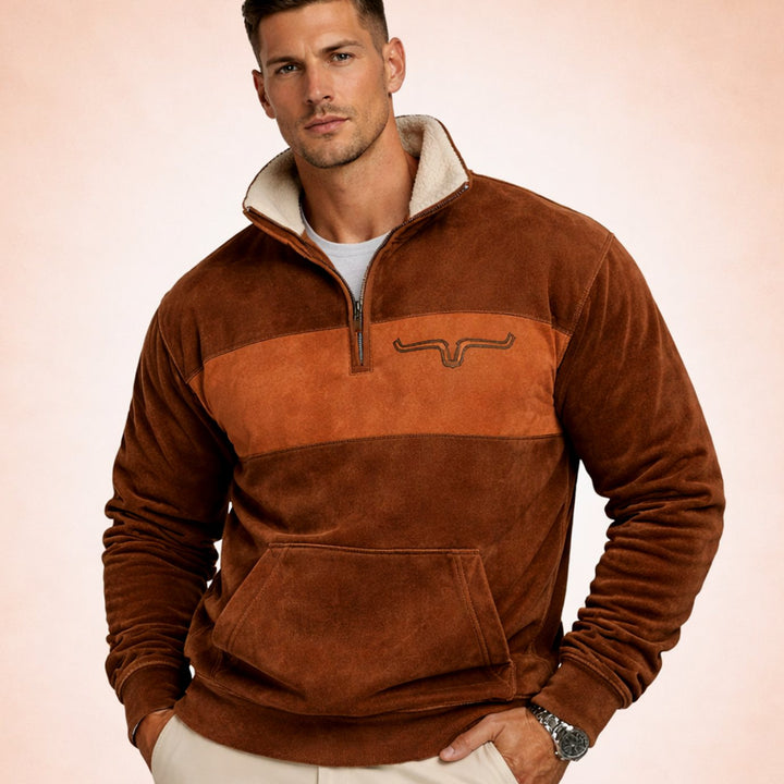 Men's Aztec Quarter-Zip Fleece-Lined Pullover Sweater