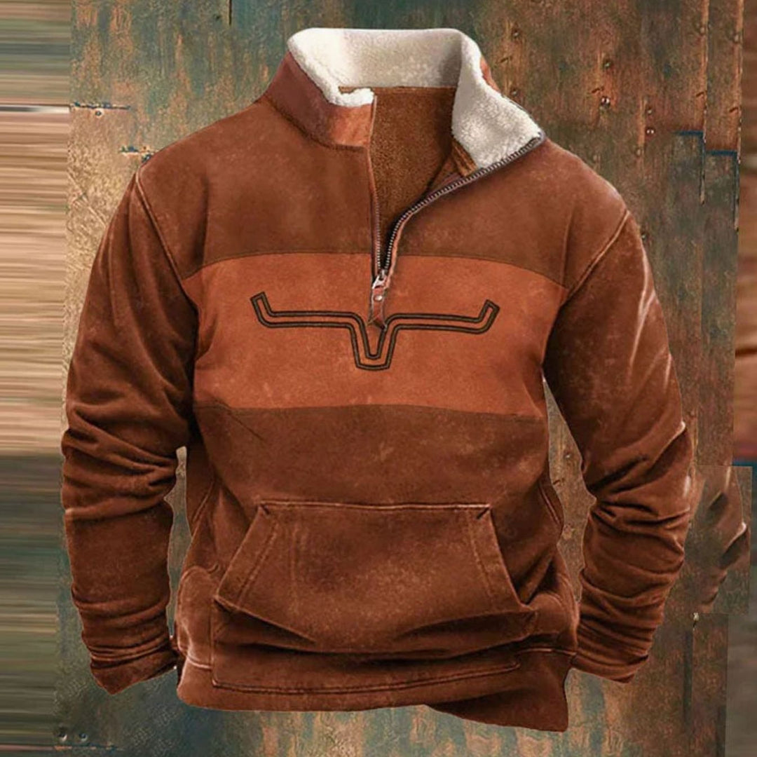 Men's Aztec Quarter-Zip Fleece-Lined Pullover Sweater - Orange