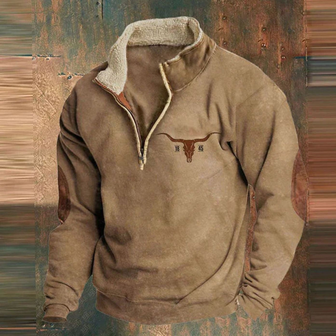 Men's Aztec Quarter-Zip Fleece-Lined Pullover Sweater - Brown