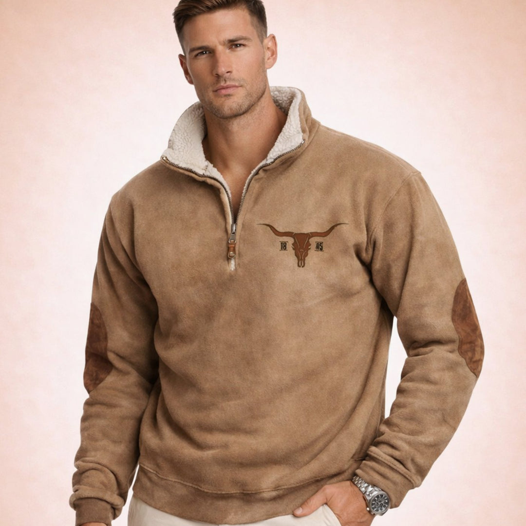Men's Aztec Quarter-Zip Fleece-Lined Pullover Sweater