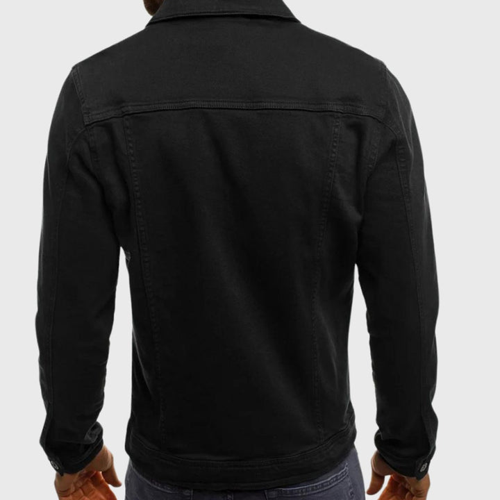 Men's Button-Front Denim Trucker Jacket Flap Pockets