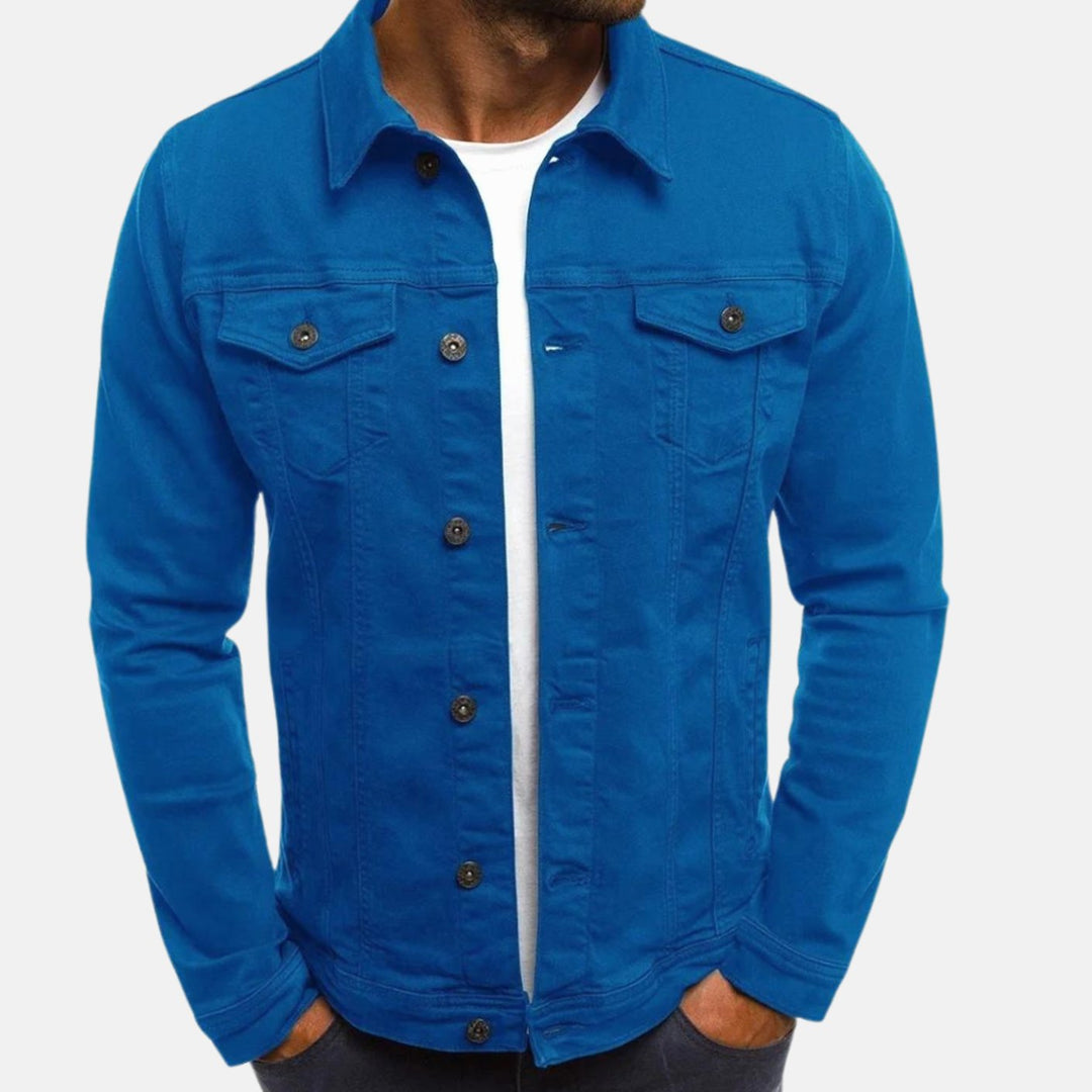 Men's Button-Front Denim Trucker Jacket Flap Pockets - Blue