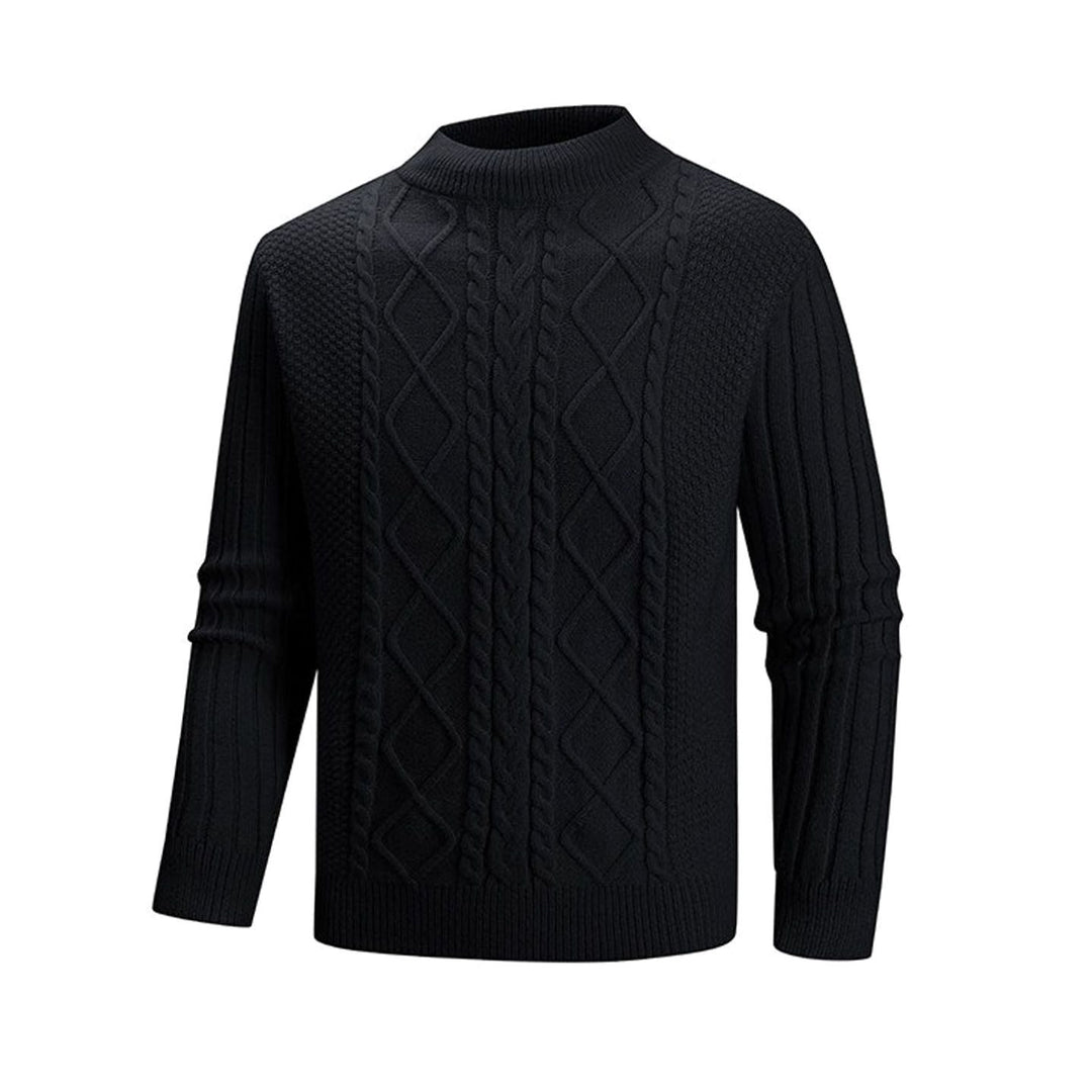 Men's Cable-Knit Mock-Neck Ribbed Sleeve Pullover Sweater - Black