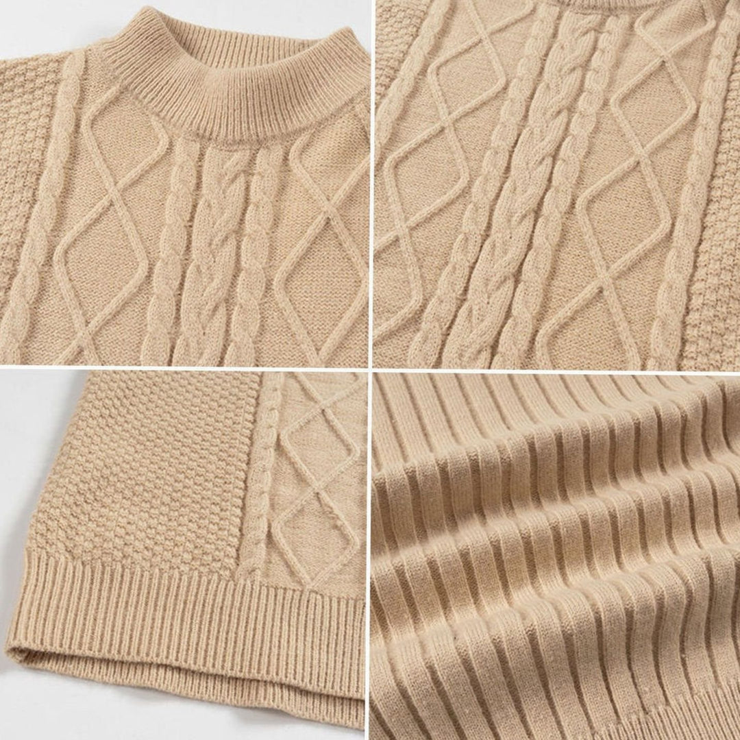 Men's Cable-Knit Mock-Neck Ribbed Sleeve Pullover Sweater