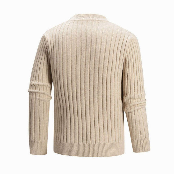 Men's Cable-Knit Mock-Neck Ribbed Sleeve Pullover Sweater
