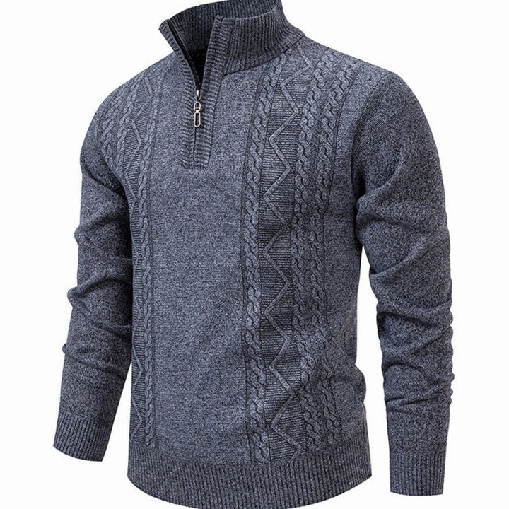 Men's Cable-Knit Quarter-Zip Stand-Collar Pullover Sweater