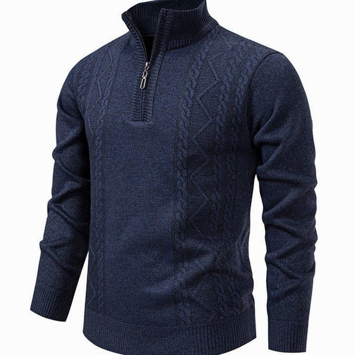 Men's Cable-Knit Quarter-Zip Stand-Collar Pullover Sweater