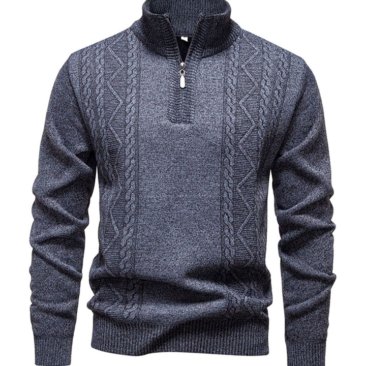 Men's Cable-Knit Quarter-Zip Stand-Collar Pullover Sweater - Light Gray