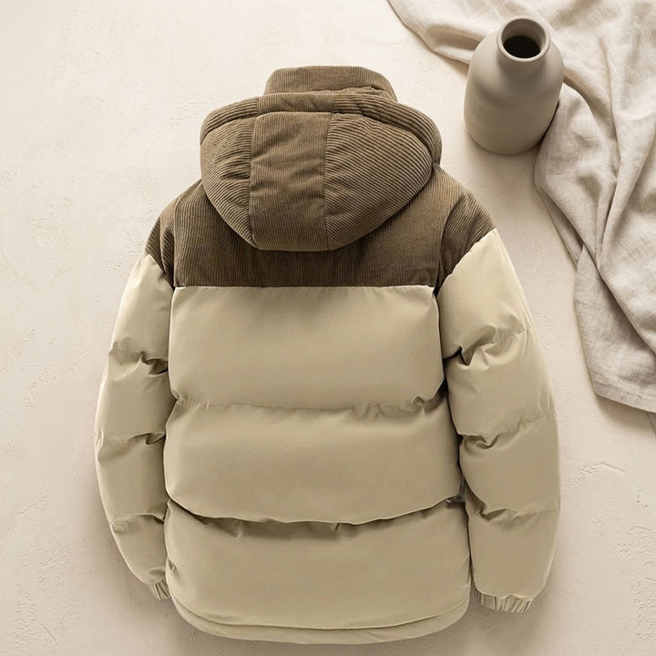 Men's Corduroy-Trim Hooded Quilted Puffer Coat