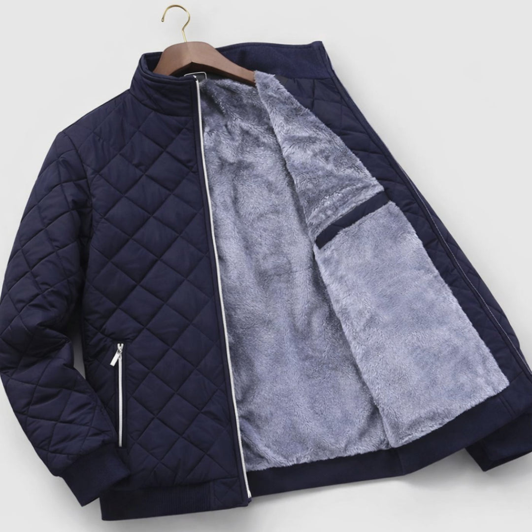 Men's Diamond-Quilted Fleece-Lined Full-Zip Winter Jacket