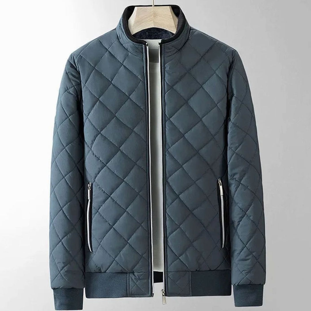Men's Diamond-Quilted Zip-Up Insulated Bomber Jacket - Gray