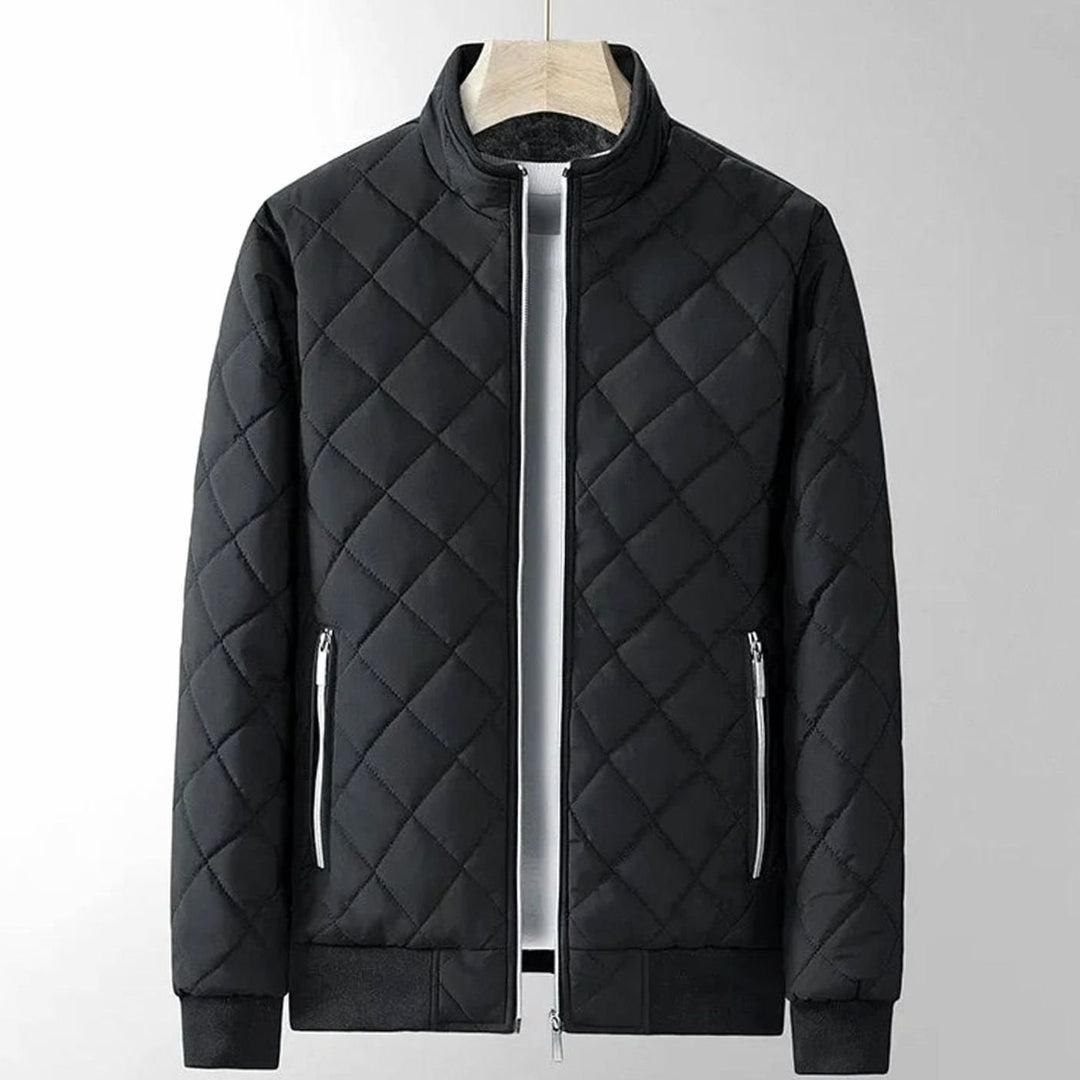 Men's Diamond-Quilted Zip-Up Insulated Bomber Jacket - Black