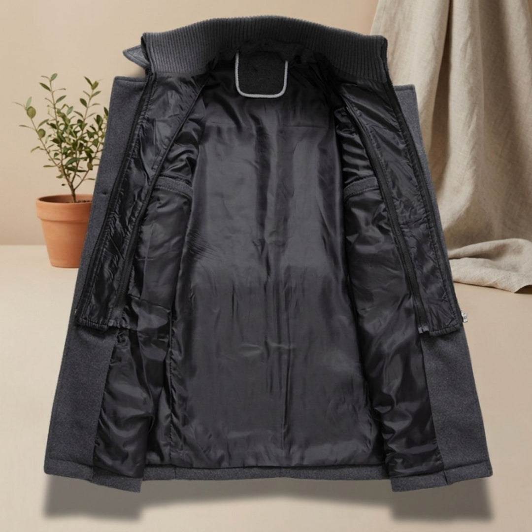 Men's Double-Layer Wool-Blend Button-Front Winter Overcoat
