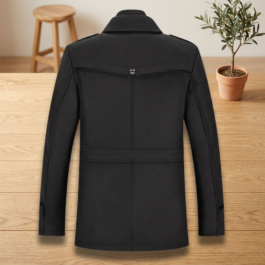 Men's Double-Layer Wool-Blend Button-Front Winter Overcoat