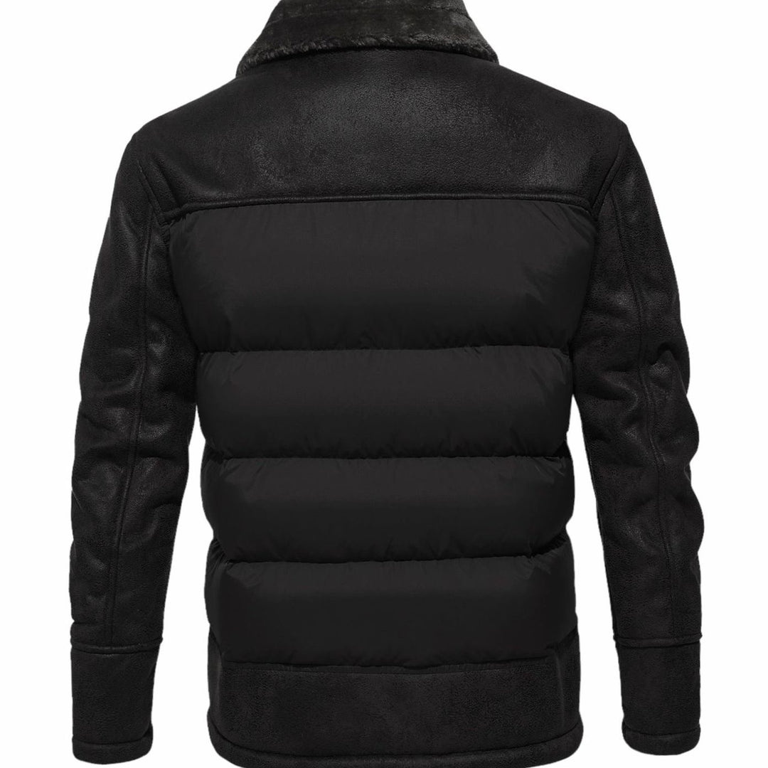 Men's Faux Leather Sherpa-Lined Quilted Puffer Jacket, Brown