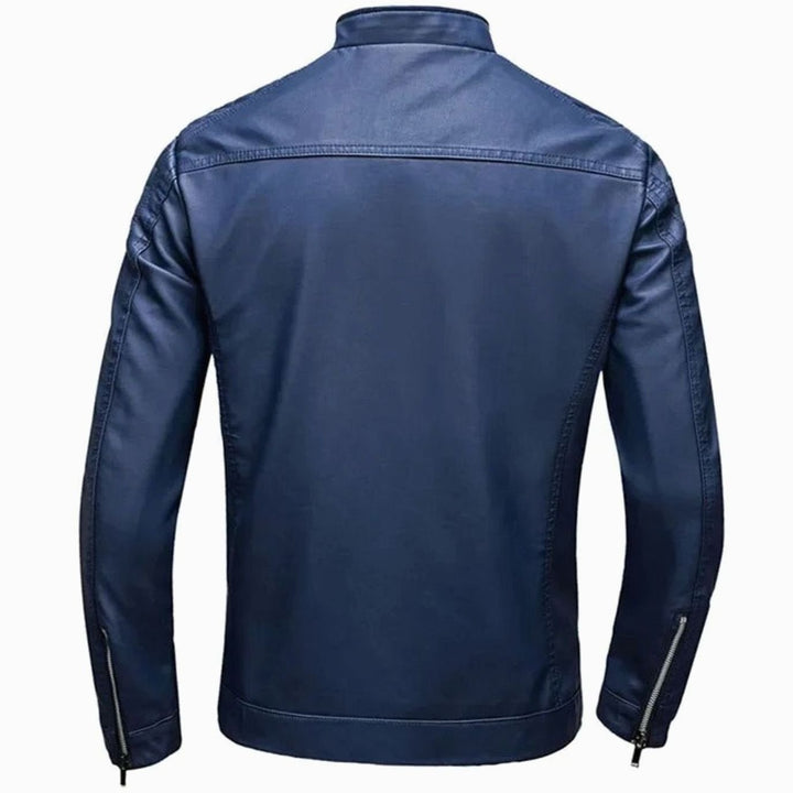 Men's Faux Leather Stand Collar Zip-Up Biker Jacket