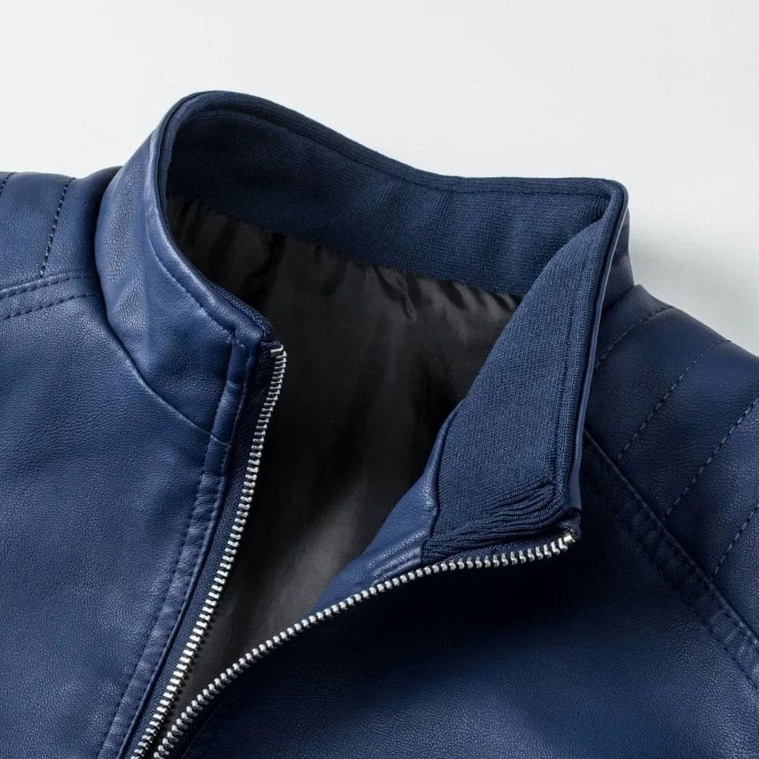 Men's Faux Leather Stand Collar Zip-Up Biker Jacket