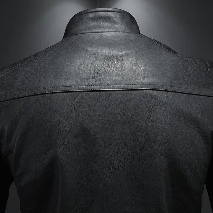 Men's Faux Leather Stand Collar Zip-Up Biker Jacket