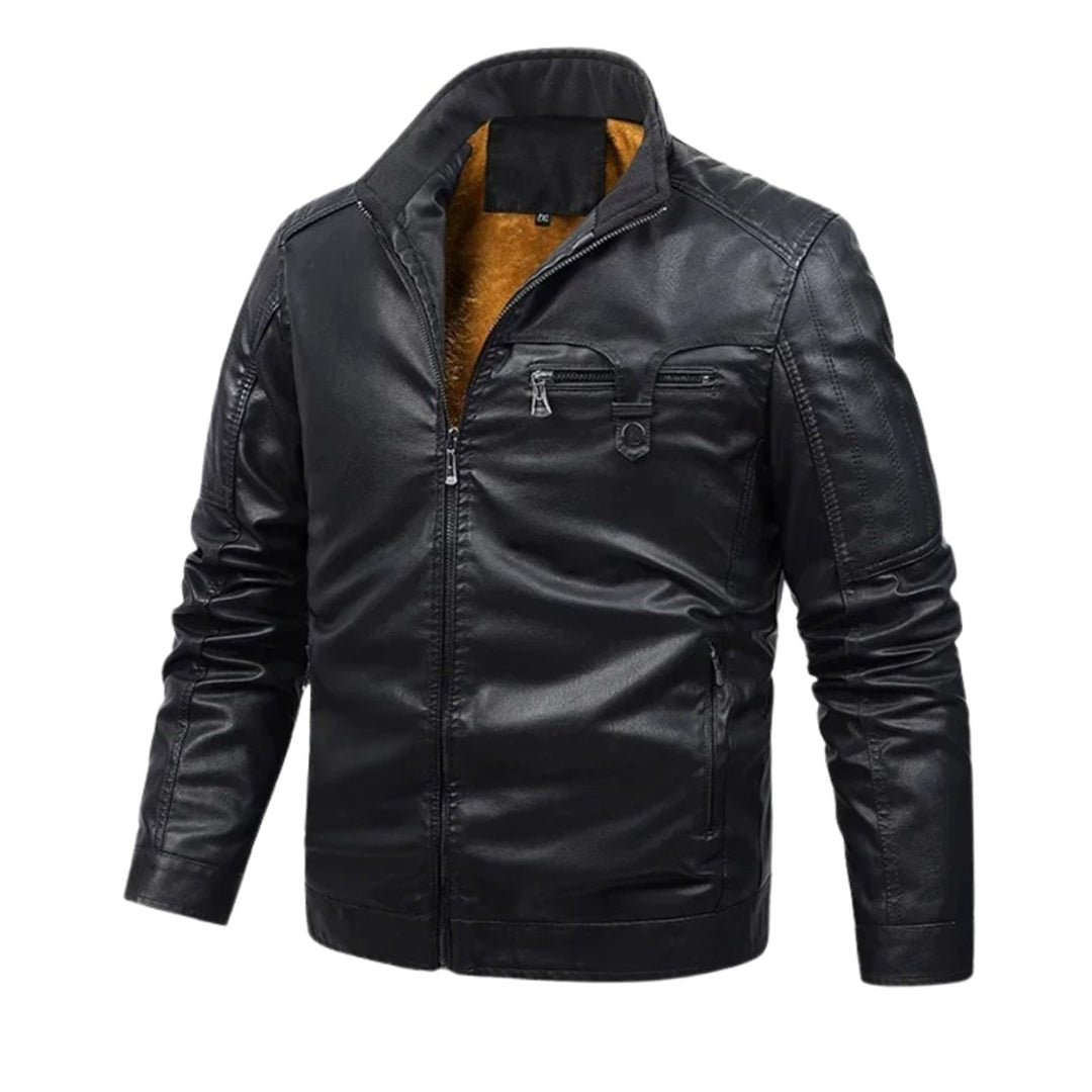 Men's Fleece-Lined Faux Leather Flight Bomber Jacket