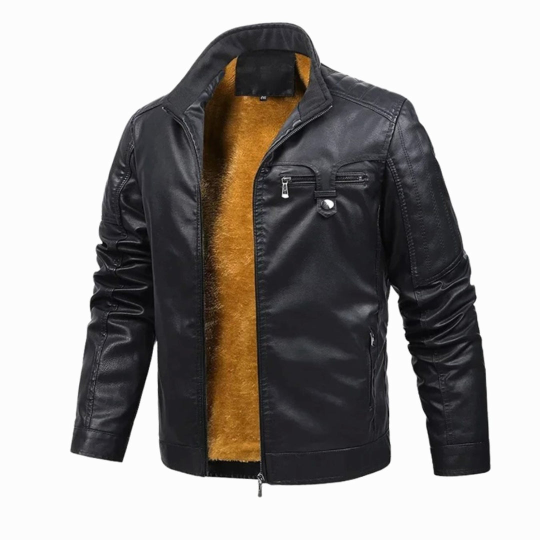 Men's Fleece-Lined Faux Leather Flight Bomber Jacket