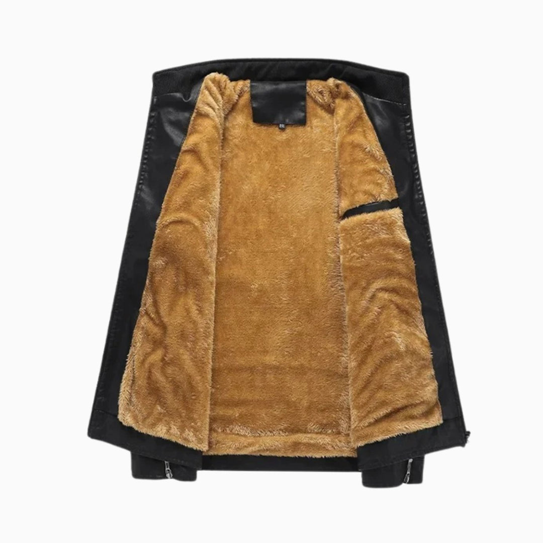 Men's Fleece-Lined Faux Leather Flight Bomber Jacket