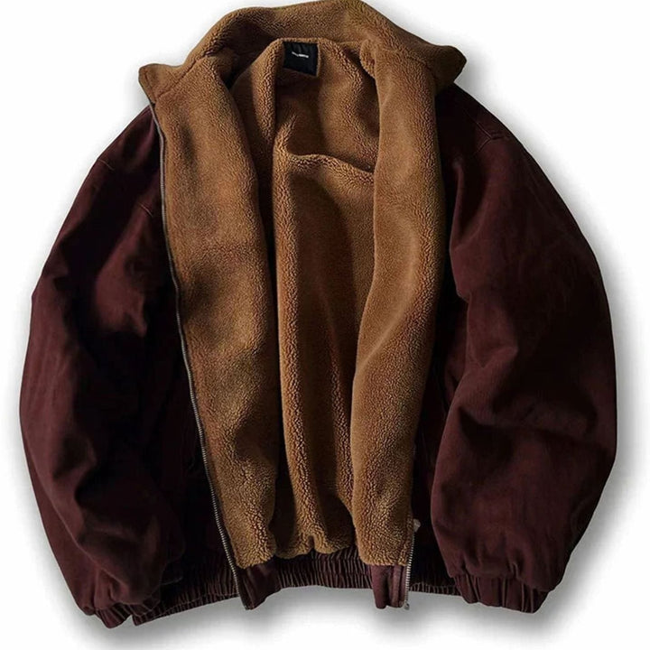 Men's Fleece-Lined Full-Zip Padded Winter Bomber Jacket - Red