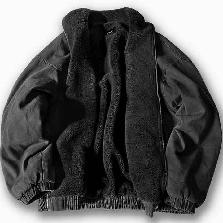 Men's Fleece-Lined Full-Zip Padded Winter Bomber Jacket - Grey