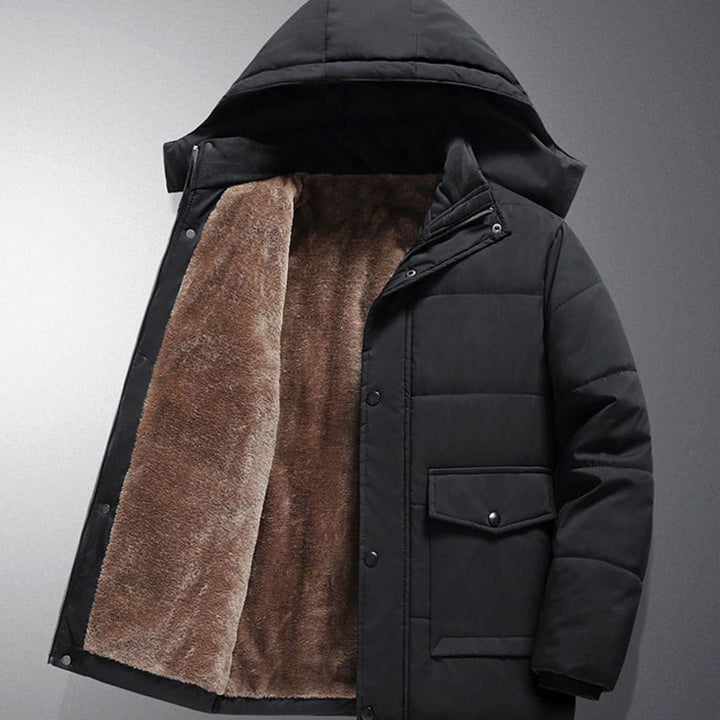 Men's Fleece-Lined Hooded Quilted Puffer Jacket - Black
