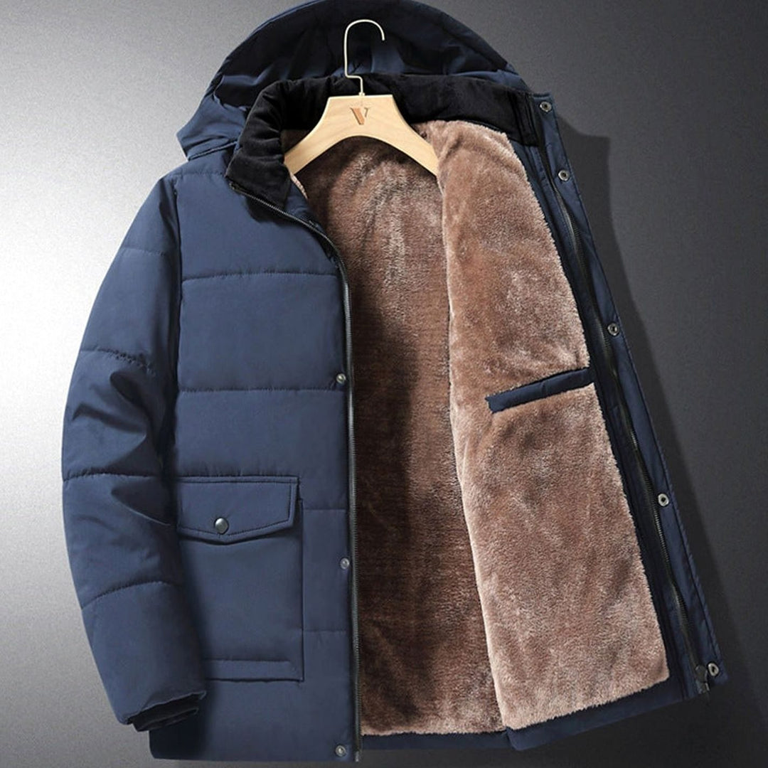 Men's Fleece-Lined Hooded Quilted Puffer Jacket - Blue