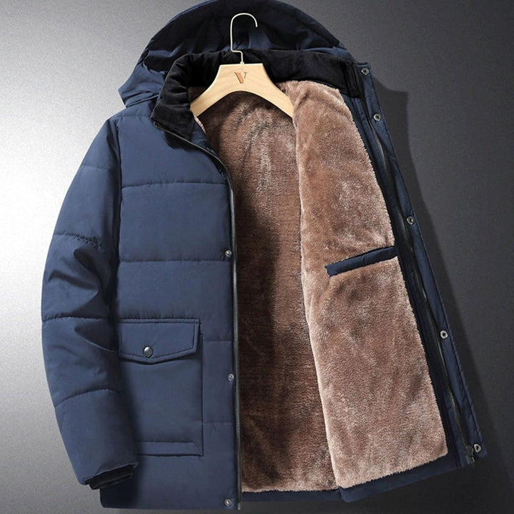 Men's Fleece-Lined Hooded Quilted Puffer Jacket - Blue
