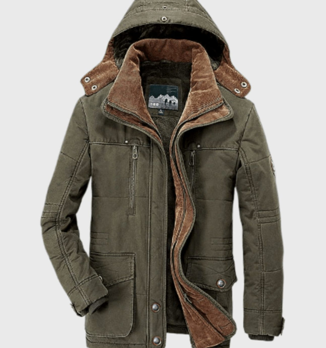 Men's Fleece-Lined Hooded Winter Parka Jacket Deep Pockets - Green