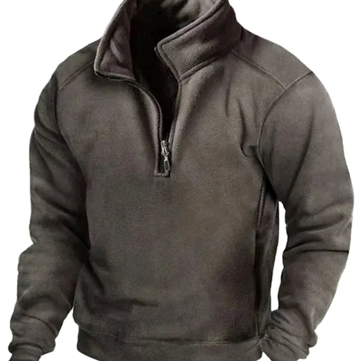 Men's Fleece Quarter-Zip Stand-Collar Pullover Sweater - Dark Gray