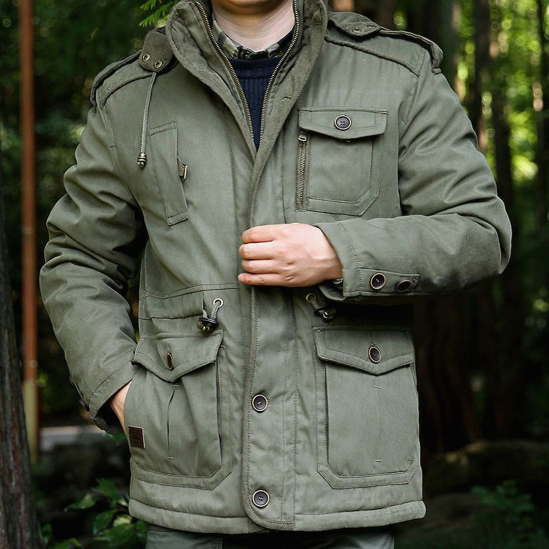 Men's Hooded Multi-Pocket Water-Resistant Lined Parka