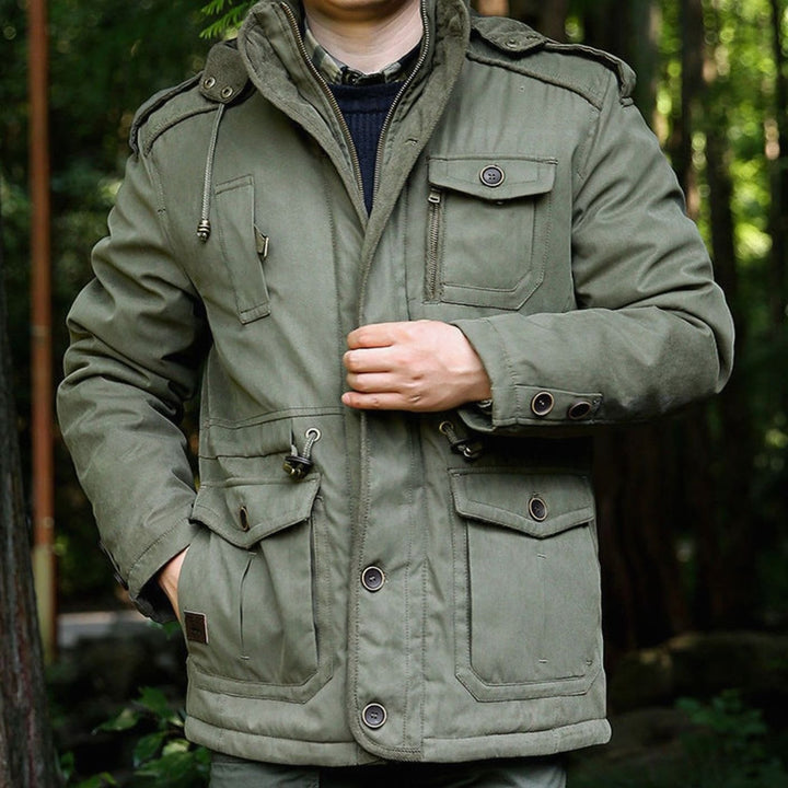 Men's Hooded Multi-Pocket Water-Resistant Lined Parka